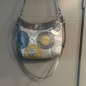 Coach Gray and Yellow Circle Pattern Shoulder Bag